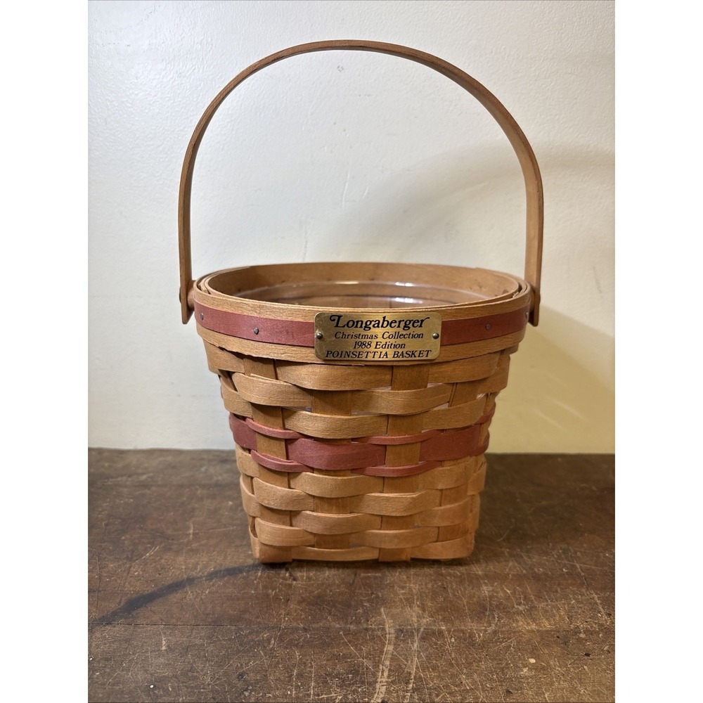 Longaberger Basket Vtg Christmas Collection 1988 Edition Poinsettia Plastic Line